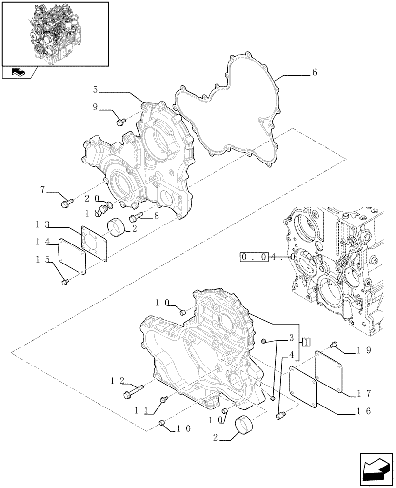 Схема запчастей Case IH FARMALL 65C - (0.04.3[01]) - ENGINE BLOCK FRONT COVER (01) - ENGINE