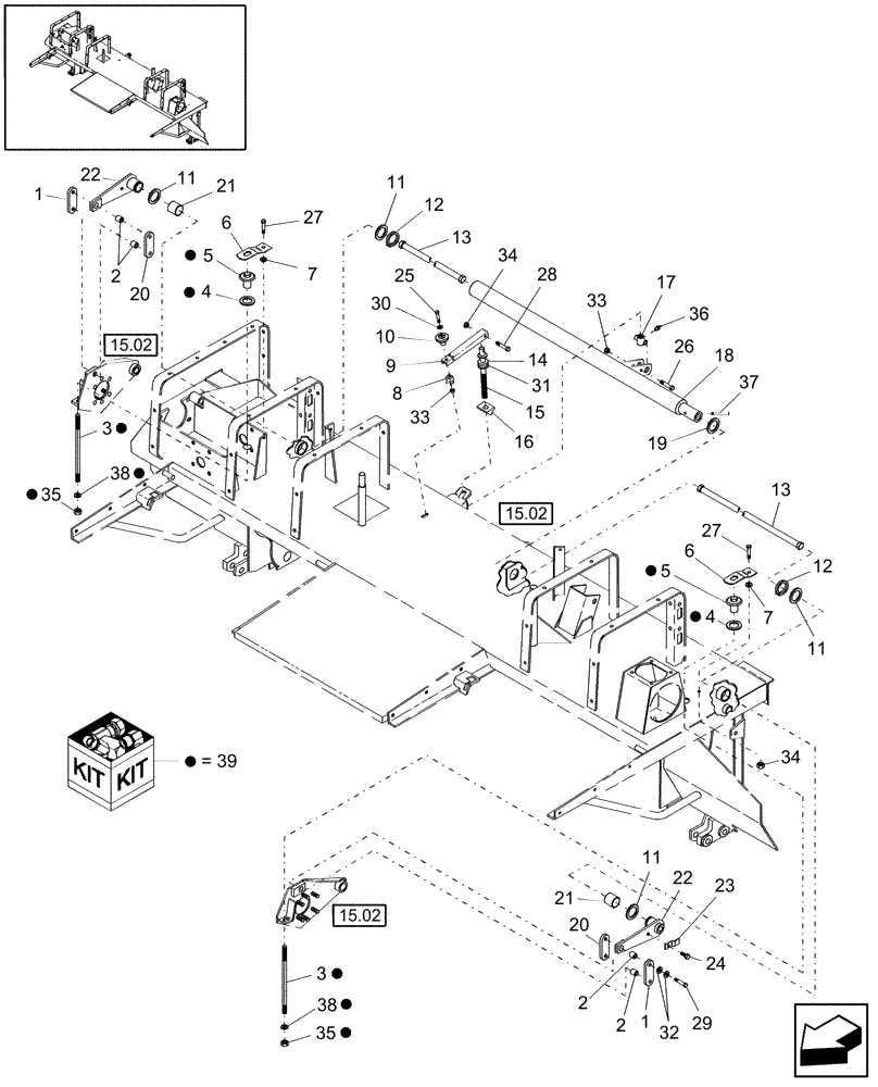 Схема запчастей Case IH DC132 - (15.04) - ROLL TENSION COMPONENTS (15) - CROP CONDITIONING