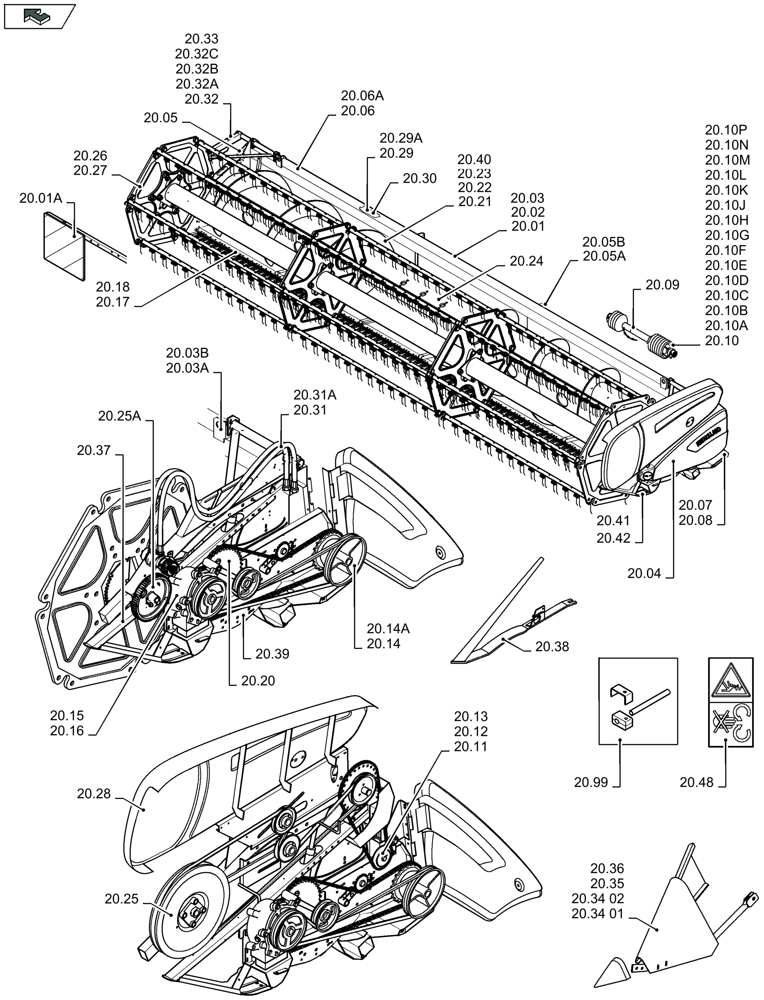 Схема запчастей Case IH 2040 - (20.00[01]) - PICTORIAL OVERVIEW 1/1 - HEADER (20) - HEADER