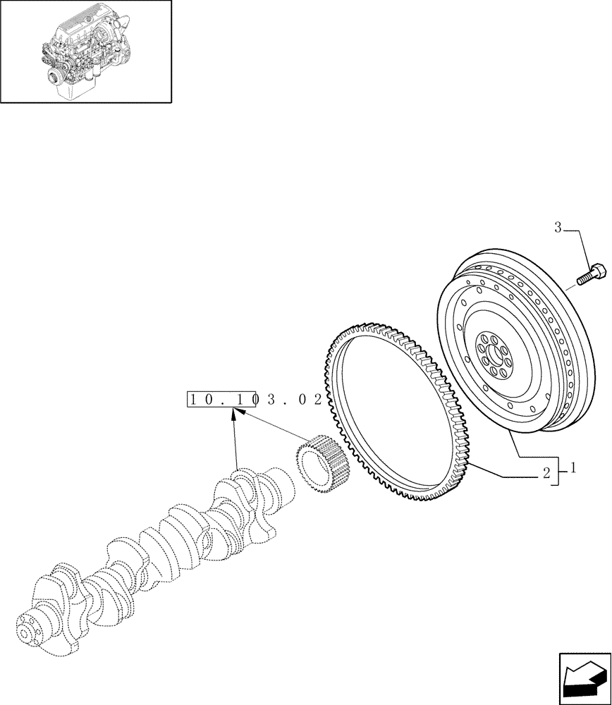 Схема запчастей Case IH 7010 - (10.103.03[02]) - FLYWHEEL - 7010/9010 (10) - ENGINE