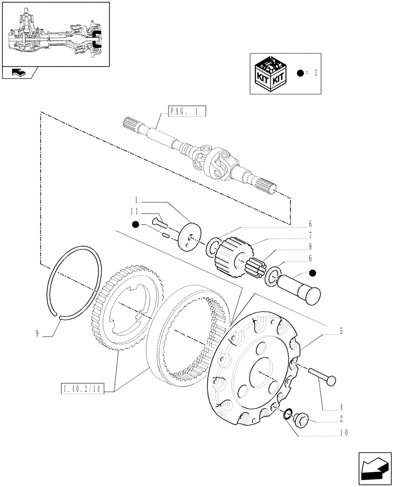 Схема запчастей Case IH FARMALL 95U - (1.40.2/10[02]) - FRONT AXLE WITH DIFFERENTIAL LOCK AND BRAKES - DIFFERENTIAL GEARS AND SHAFT (VAR.330415) (04) - FRONT AXLE & STEERING