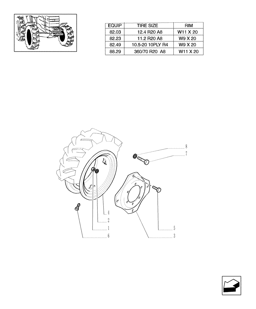 Схема запчастей Case IH JX70 - (82.00[02]) - DRIVING WHEELS - 4WD (11) - WHEELS/TRACKS