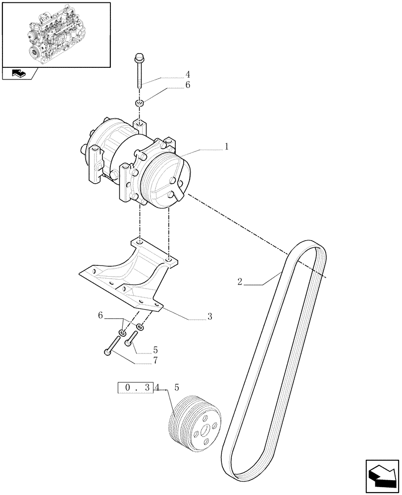 Схема запчастей Case IH FARMALL 105V - (0.88.0/01[01]) - AIR CONDITIONING UNIT - BELTS AND COMPRESSOR (VAR.330641 / 743539; VAR.332641 / 743540) (01) - ENGINE