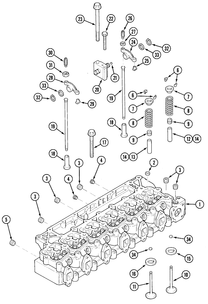 Схема запчастей Case IH 5230 - (2-048) - CYLINDER HEAD AND VALVE MECHANISM, 6-590 ENGINE, 6T-590 ENGINE (02) - ENGINE