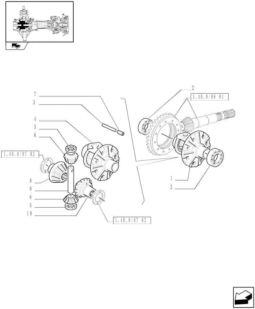 Схема запчастей Case IH FARMALL 60 - (1.40.0/07[01]) - 4WD FRONT AXLE - DIFFERENTIAL (04) - FRONT AXLE & STEERING