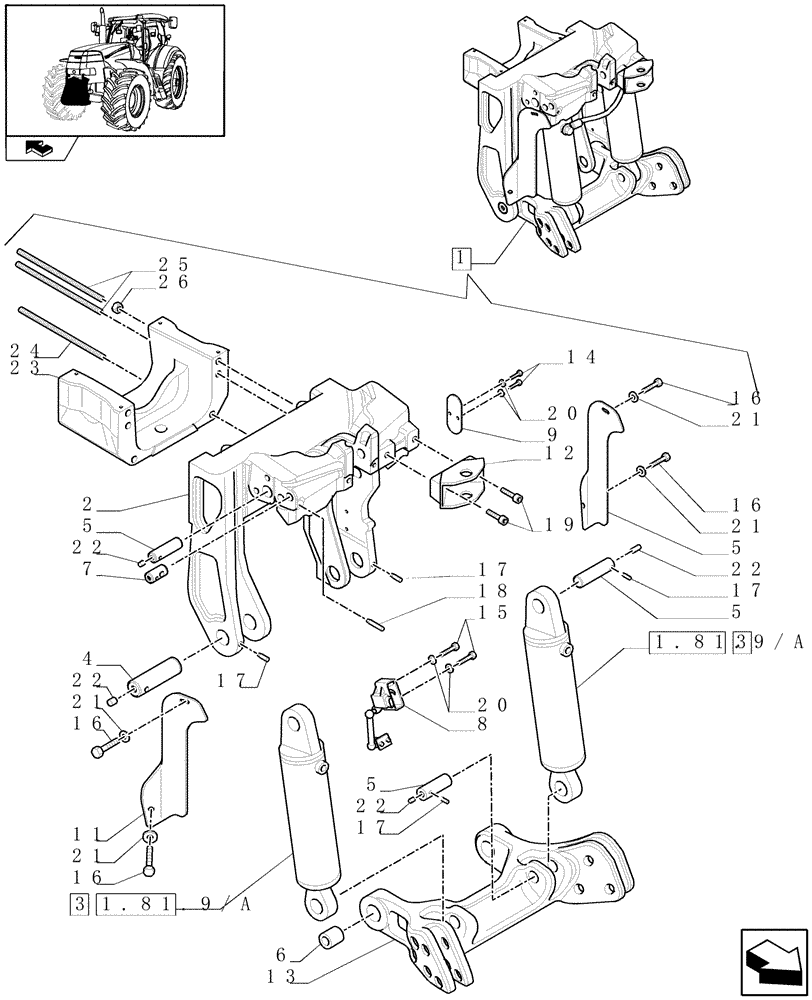 Схема запчастей Case IH PUMA 195 - (1.81.9/02[01]) - (VAR.090) FRONT HPL FOR MID MOUNT REMOTES LESS PTO, WITH AUX. COUPLERS - LIFTER - C6726 (07) - HYDRAULIC SYSTEM