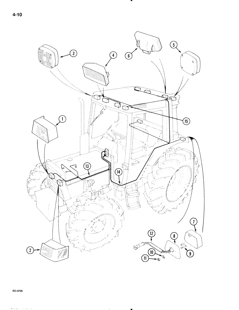 Схема запчастей Case IH 695 - (4-10) - LIGHTS AND HARNESS, TRACTOR WITH CAB (04) - ELECTRICAL SYSTEMS