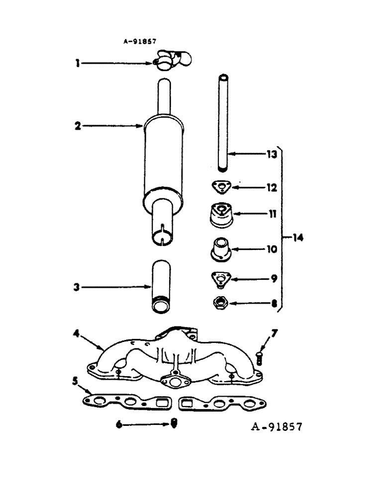 Схема запчастей Case IH C-135 - (C-39) - EXHAUST SYSTEM, VERTICAL TYPE, T-5 AND TC-5 CRAWLER TRACTORS 