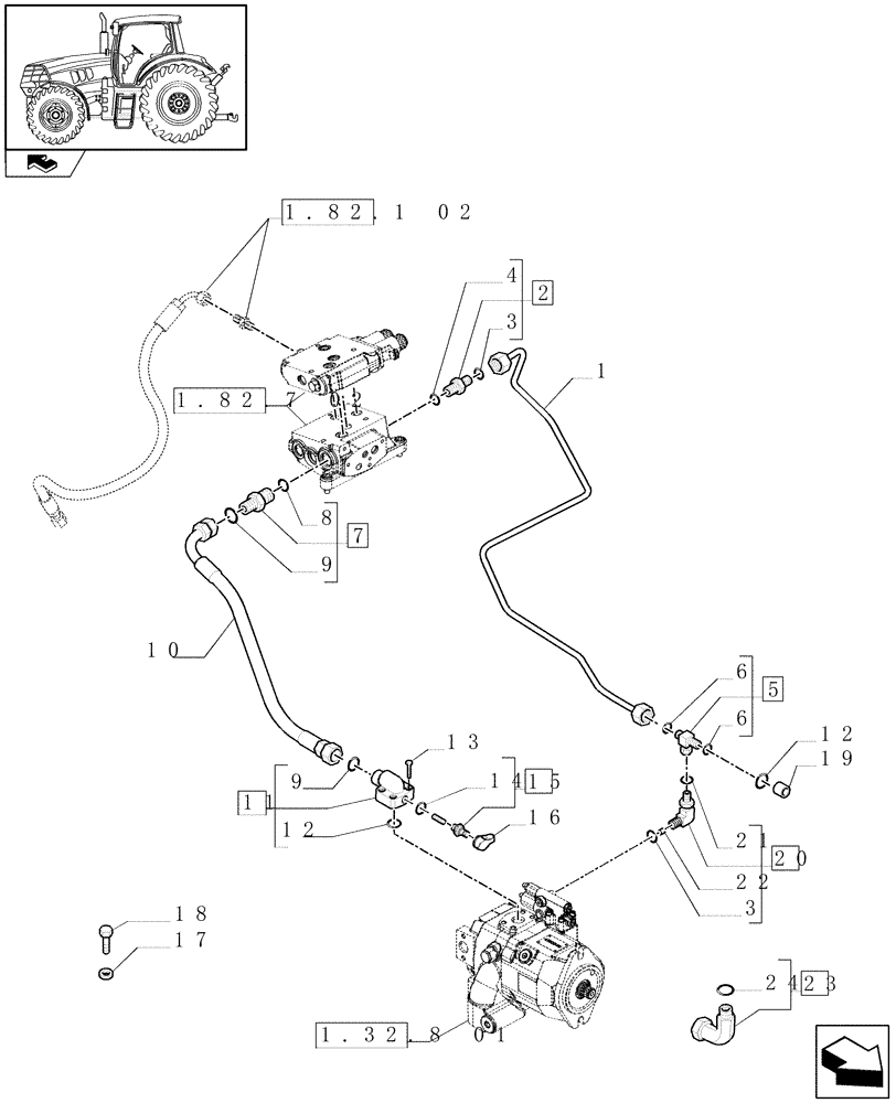 Схема запчастей Case IH PUMA 140 - (1.82.1[01]) - LIFTER LINES - LOAD SENSING PIPE AND DELIVERY PUMP PIPE (07) - HYDRAULIC SYSTEM