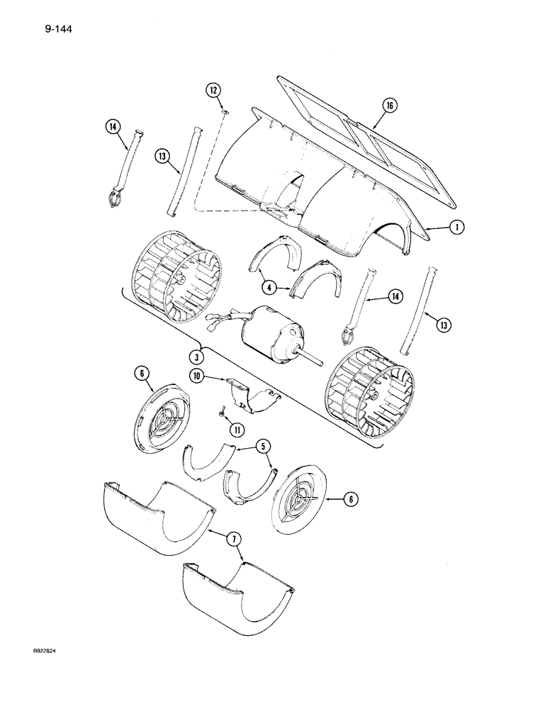 Схема запчастей Case IH 7130 - (9-144) - CAB, BLOWER ASSEMBLY, PRIOR TO CAB S/N JAB0100387 (09) - CHASSIS/ATTACHMENTS