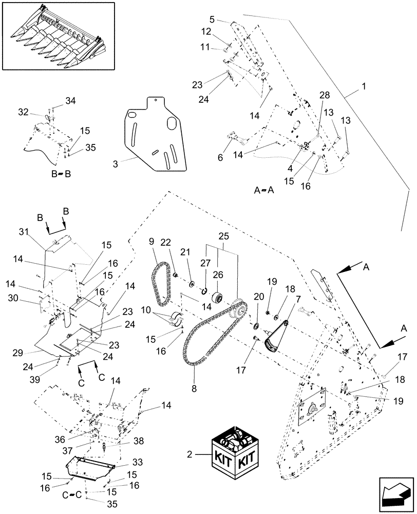 Схема запчастей Case IH 2406-36 - (20.13.09) - KIT, AUGER DRIVE, SLOW DOWN CONVERSION, BPIN CBJ030601 [INCLUDES ALL HAJ PINS] (58) - ATTACHMENTS/HEADERS