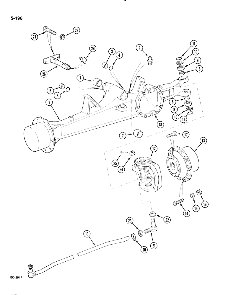 Схема запчастей Case IH 885 - (5-196) - FRONT AXLE, 4 WHEEL DRIVE (05) - STEERING