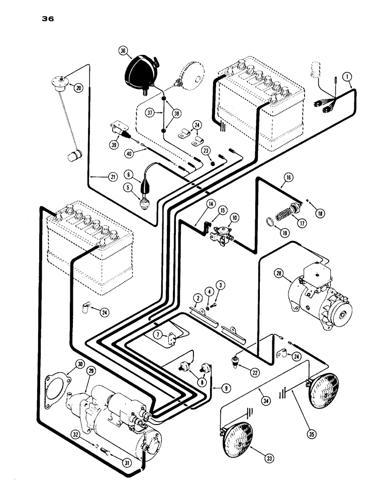 Схема запчастей Case IH 1030 - (036) - ELECTRICAL EQUIPMENT AND WIRING, USED WITHOUT CAB (04) - ELECTRICAL SYSTEMS