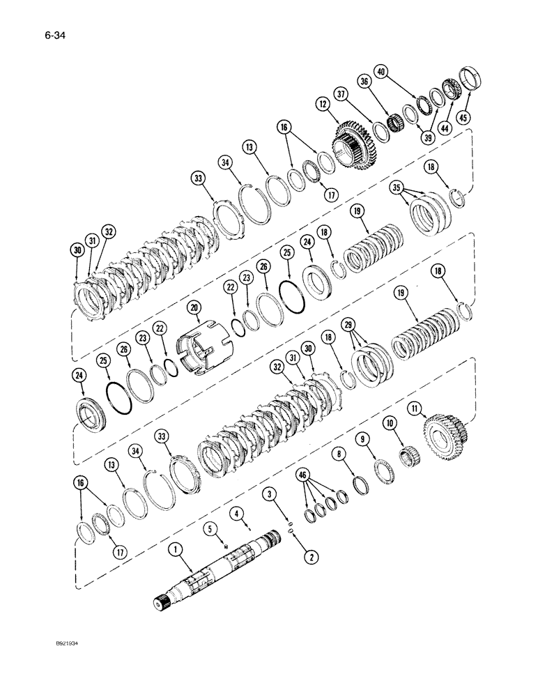 Схема запчастей Case IH 7140 - (6-034) - TRANSMISSION SPEED, OUTPUT SHAFT AND FRONT CLUTCH, PRIOR TO TRANSMISSION S/N AJB0051028 (06) - POWER TRAIN