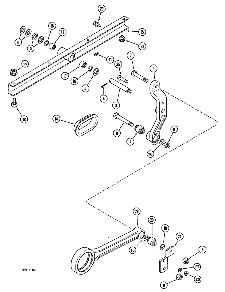 Схема запчастей Case IH 1666 - (9B-38) - CHAFFER DRIVE HANGER LEVER AND SUPPORT (14) - ROTOR, CONCANVES & SIEVE