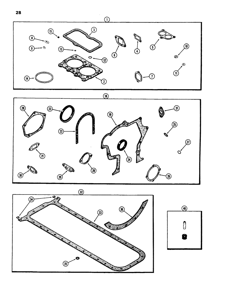 Схема запчастей Case IH 970 - (028) - ENGINE GASKET KITS, (401B) DIESEL ENGINE, 1ST USED ENGLISH SERIAL NUMBER 2322106 (02) - ENGINE