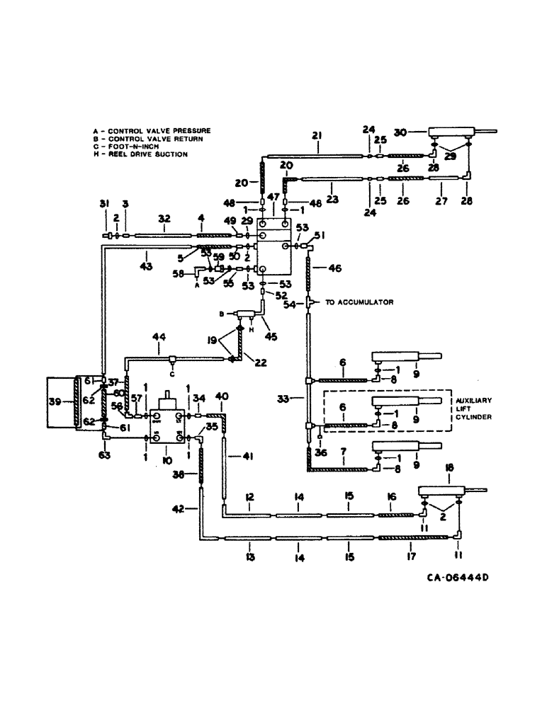 Схема запчастей Case IH 1480 - (10-11) - HYD, HEADER LIFT, STEERING & UNLOADER SWING CYL DIAGRAM, S/N 24001 AND ABOVE (07) - HYDRAULICS