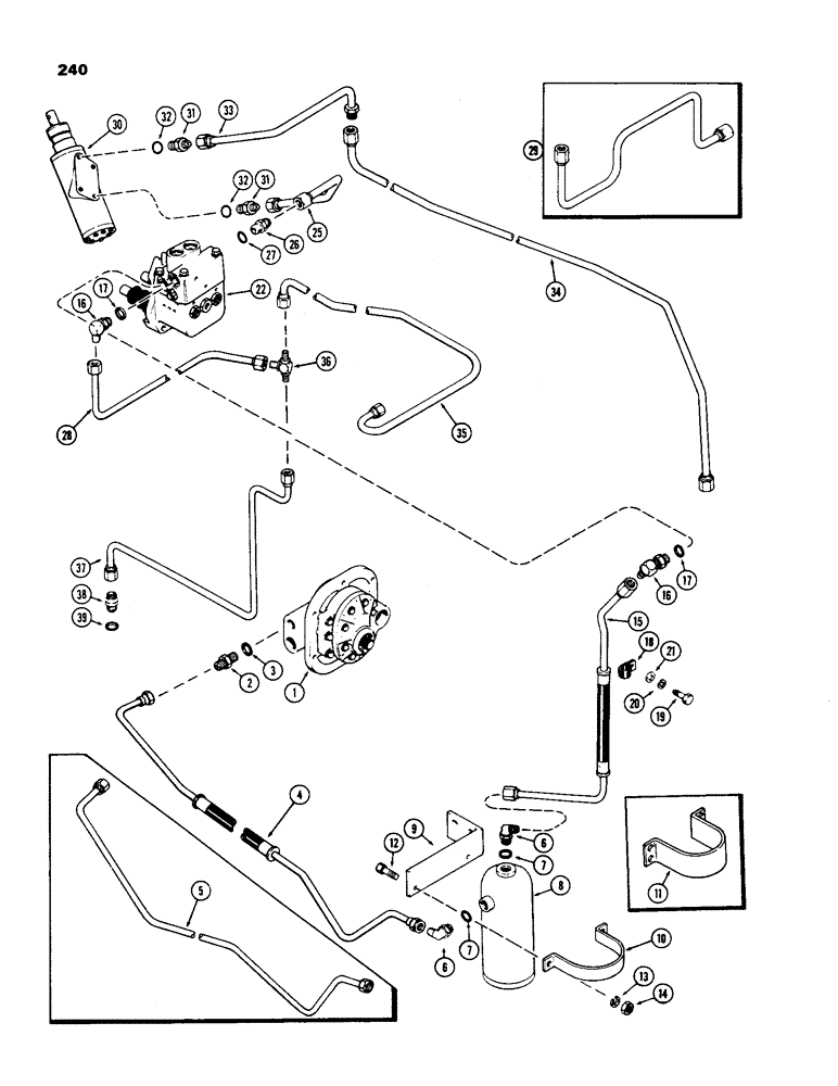 Схема запчастей Case IH 970 - (240) - STEERING & BRAKE VALVE SYSTEM, POWER BRAKE WITH MECHANICAL SHIFT FIRST USED TRACTOR SN 8693001 (05) - STEERING