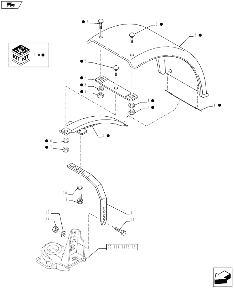 Схема запчастей Case IH FARMALL 75C - (90.114.0402[01]) - DYNAMIC FRONT FENDERS (310MM) - FENDERS AND BRACKETS (VAR.338486 / 743533) (90) - PLATFORM, CAB, BODYWORK AND DECALS