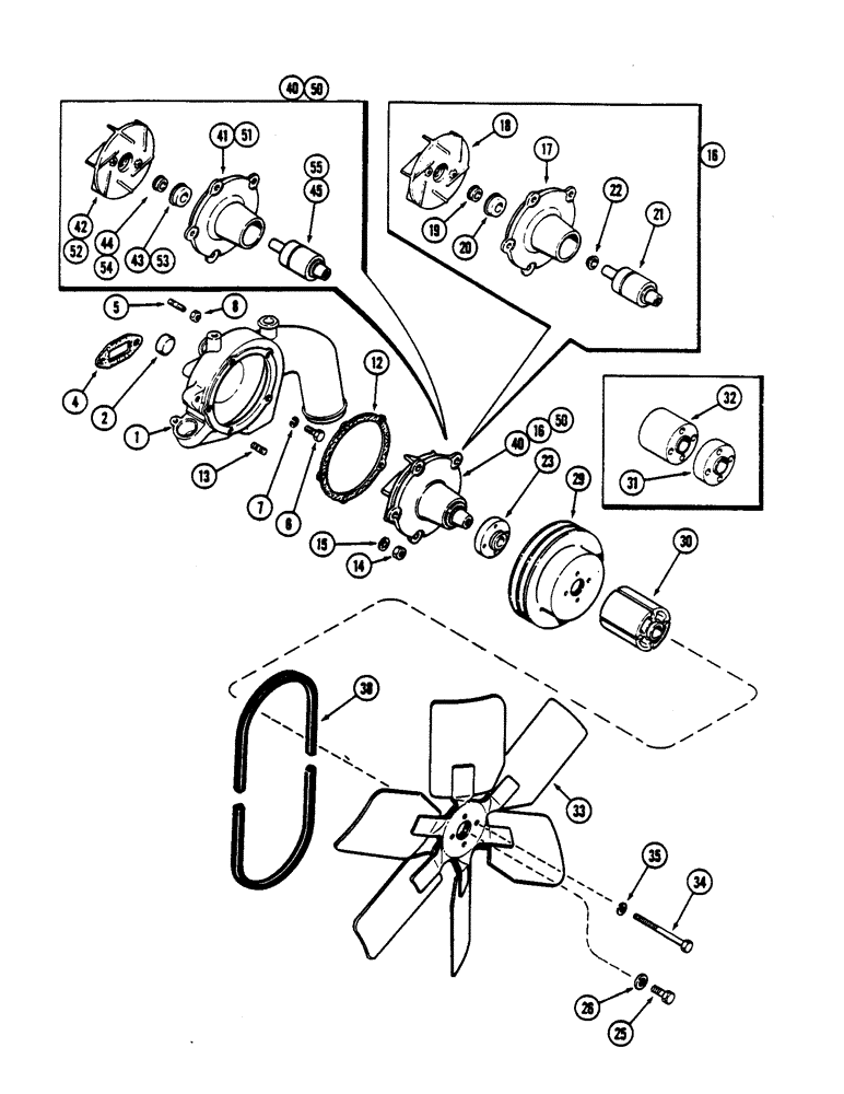 Схема запчастей Case IH 4690 - (2-012) - WATER PUMP AND FAN, WITH TAPPED SHAFT, 504BDTI DIESEL ENGINE (02) - ENGINE