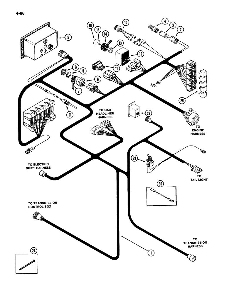 Схема запчастей Case IH 4994 - (4-086) - LOWER CAB HARNESS (04) - ELECTRICAL SYSTEMS