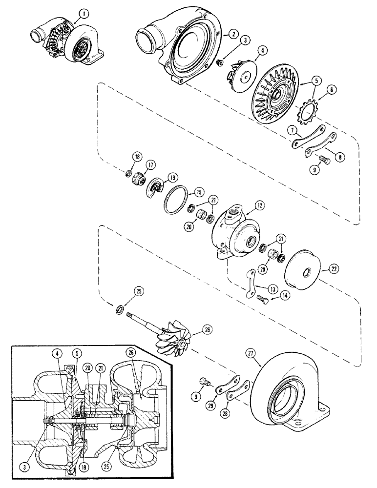 Схема запчастей Case IH 2470 - (025A) - TURBO-CHARGER ASSEMBLY, 504BDT DIESEL ENGINE (02) - ENGINE