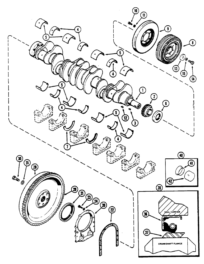 Схема запчастей Case IH 2590 - (2-43A) - CRANKSHAFT AND FLYWHEEL, 504BDT, DIESEL ENGINE, ENGINE SERIAL NUMBER 10326239 AND AFTER (02) - ENGINE