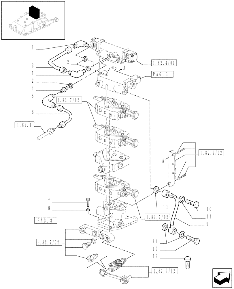 Схема запчастей Case IH JX1095N - (1.82.7/04[04]) - (VAR.419) THREE REMOTE VALVES FOR ELECTRONIC LIFT - PIPES - D5484 (07) - HYDRAULIC SYSTEM