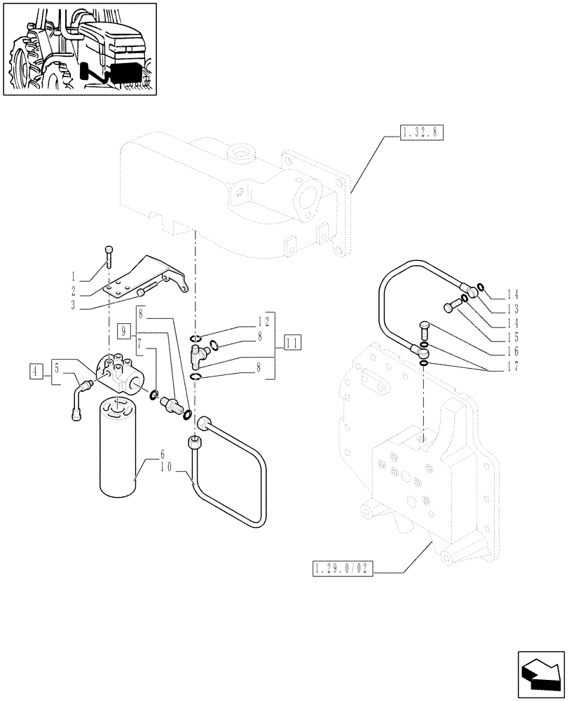 Схема запчастей Case IH MAXXUM 110 - (1.29.6/06[01]) - 63 L/MIN FIXED DISPLACEMENT PUMP FOR MDC AND 16X16 - GEARBOX CONTROL PIPES (03) - TRANSMISSION