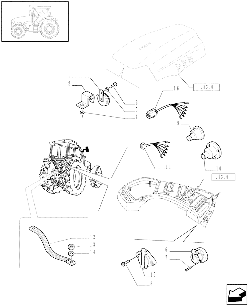 Схема запчастей Case IH PUMA 210 - (1.91.1[04]) - ELECTRIC SYSTEM, HORN & HORN MOUNTING (10) - OPERATORS PLATFORM/CAB