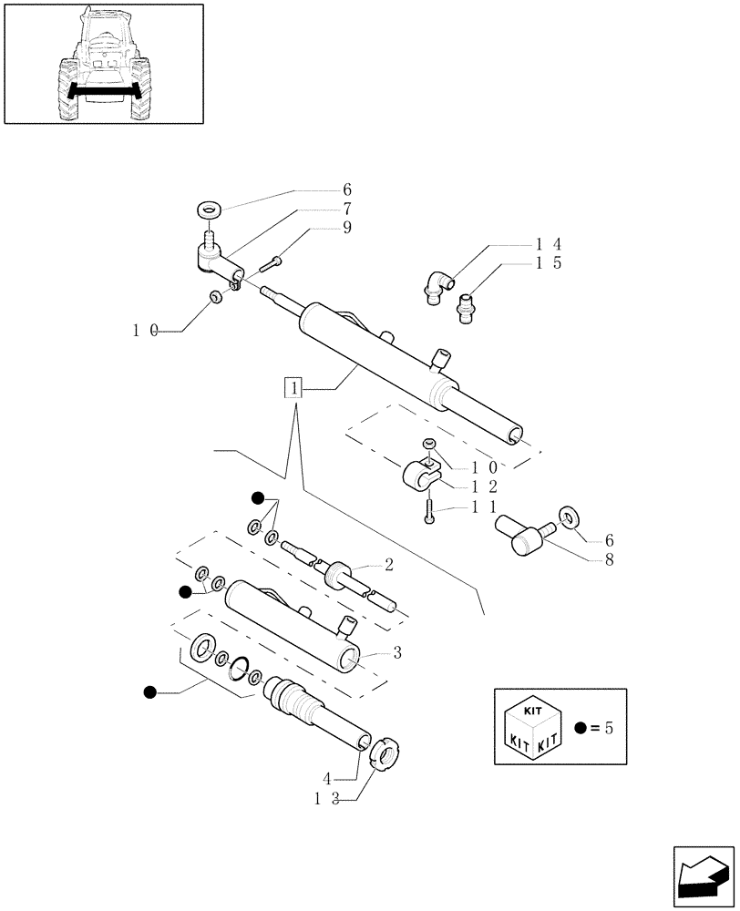 Схема запчастей Case IH MXU115 - (1.41.0/02[03]) - (VAR.417) 2WD HEAVY DUTY FRONT AXLE - HYDRAULIC STEERING CYLINDER (04) - FRONT AXLE & STEERING