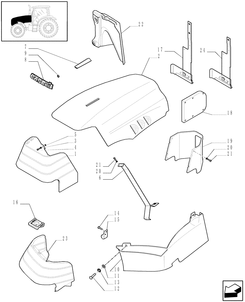 Схема запчастей Case IH PUMA 180 - (1.83.0[01]) - HOOD (08) - SHEET METAL