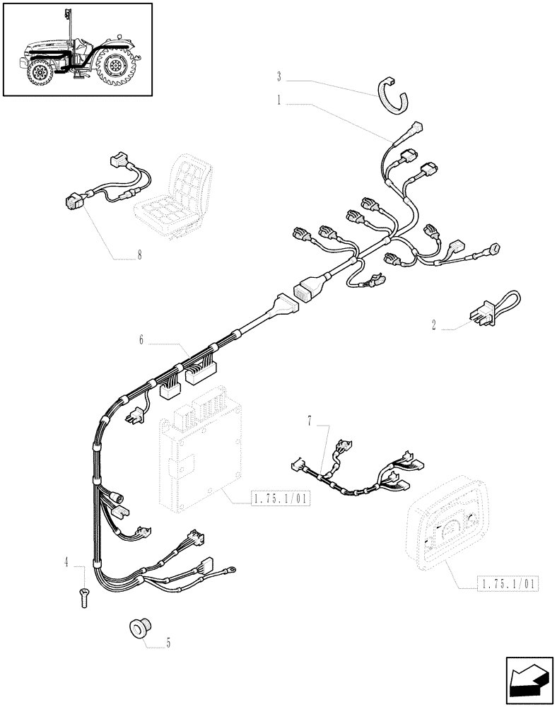 Схема запчастей Case IH JX1095N - (1.75.4/03[02]) - (VAR.271) HI-LO - VARIOUS WIRING (06) - ELECTRICAL SYSTEMS