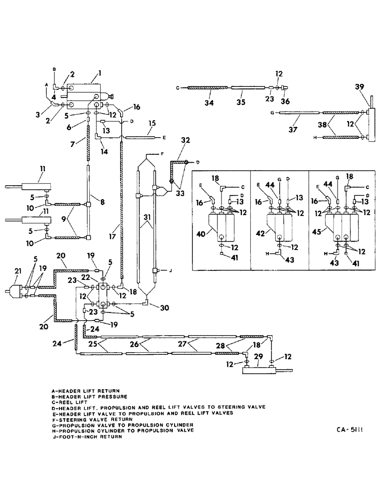 Схема запчастей Case IH 715 - (10-05) - HYDRAULICS, HYDRAULIC DIAGRAM, HEADER LIFT AND STEERING SYSTEM (07) - HYDRAULICS