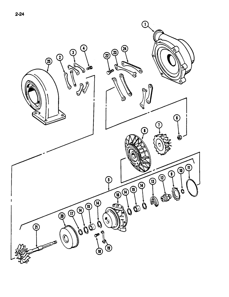 Схема запчастей Case IH 1822 - (2-24) - TURBOCHARGER, DT466C DIESEL (01) - ENGINE