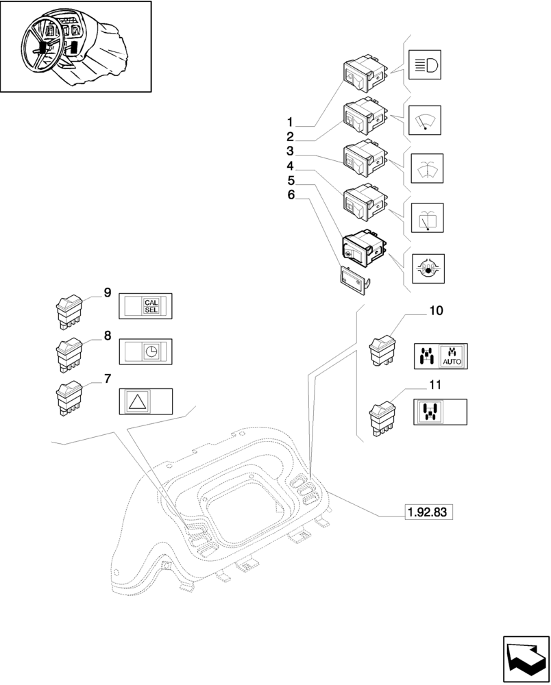 Схема запчастей Case IH JX1070N - (1.92.74[02]) - ELECTRIC CONTROLS - L/CAB (10) - OPERATORS PLATFORM/CAB