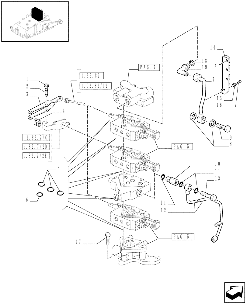 Схема запчастей Case IH JX1070N - (1.82.7/03[06]) - (VAR.390/1-399-498-498/1) 3 REM VALVES W/FLOW-RATE REG. AND HYD. DIVIDER - PIPES AND RINGS - D5484 (07) - HYDRAULIC SYSTEM