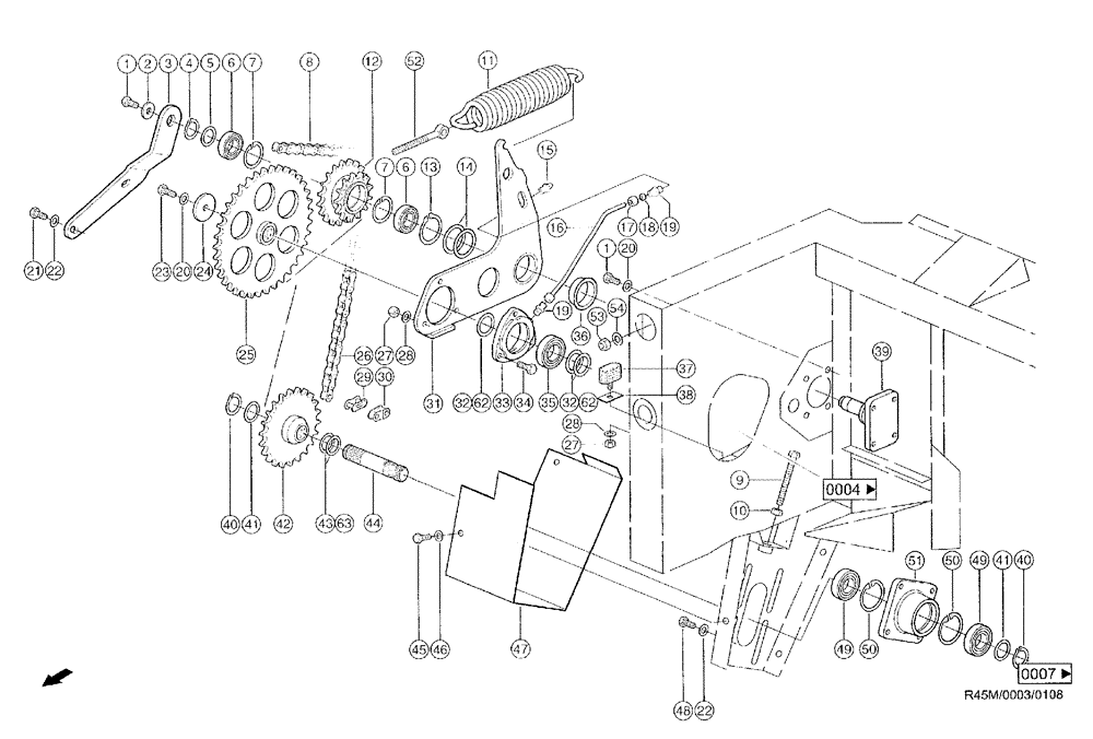 Схема запчастей Case IH RU450 - (0003) - DRIVE, FEEDER AUGER (58) - ATTACHMENTS/HEADERS