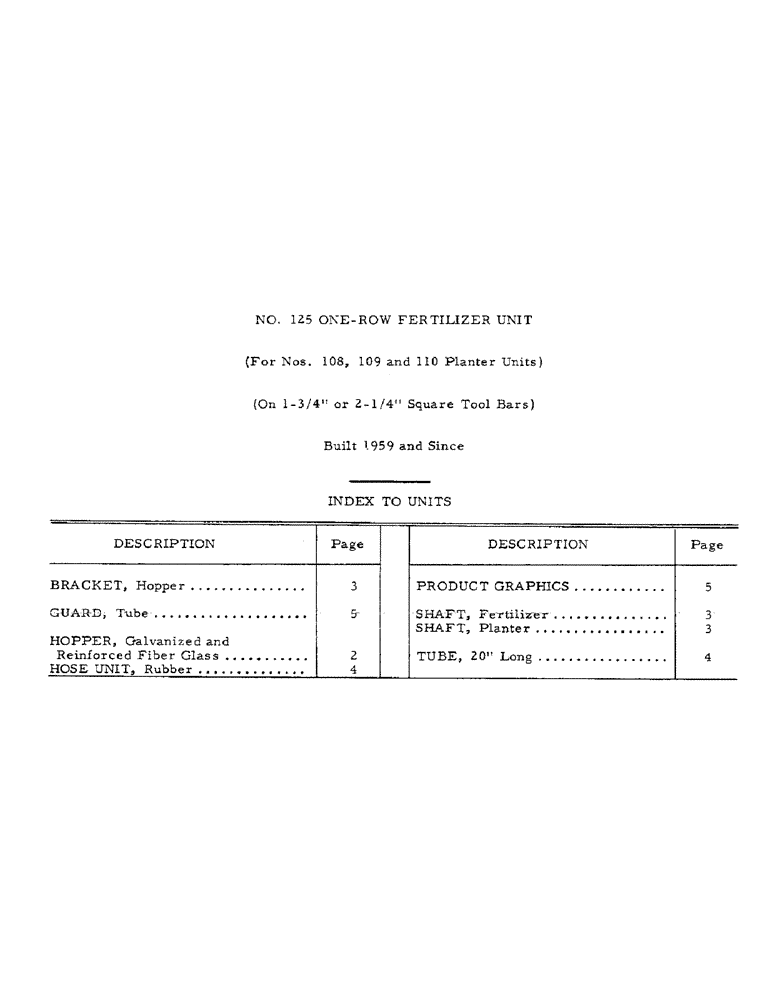 Схема запчастей Case IH 125 - (L-1) - NO. 125 ONE-ROW FERTILIZER UNIT - INDEX TO UNITS 