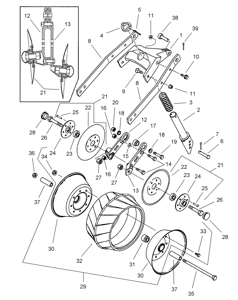 Схема запчастей Case IH 1200PT - (L.10.F[29]) - PRESS WHEEL & COVERING DISC, WITH LH LEADING DISC OPENER (RH SIDE OF PLANTER, BSN CBJ0001596) L - Field Processing