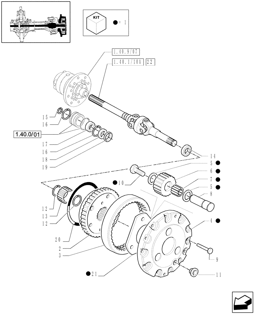 Схема запчастей Case IH JX80 - (1.40. 9/10) - (VAR.450) HEAVY DUTY REAR FINAL DRIVES (30KM/H) - DIFFERENTIAL GEARS AND SHAFT (04) - FRONT AXLE & STEERING