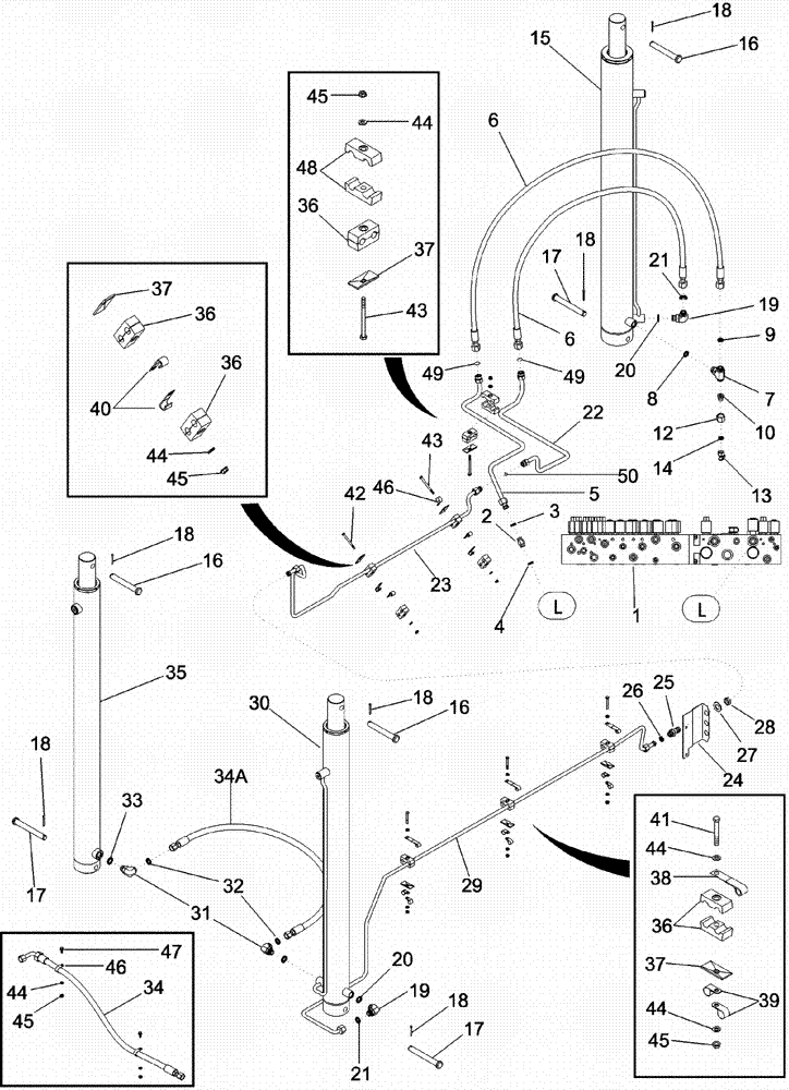 Схема запчастей Case IH 620 - (08-16) - BASKET LIFT CYLINDER SYSTEM (07) - HYDRAULICS