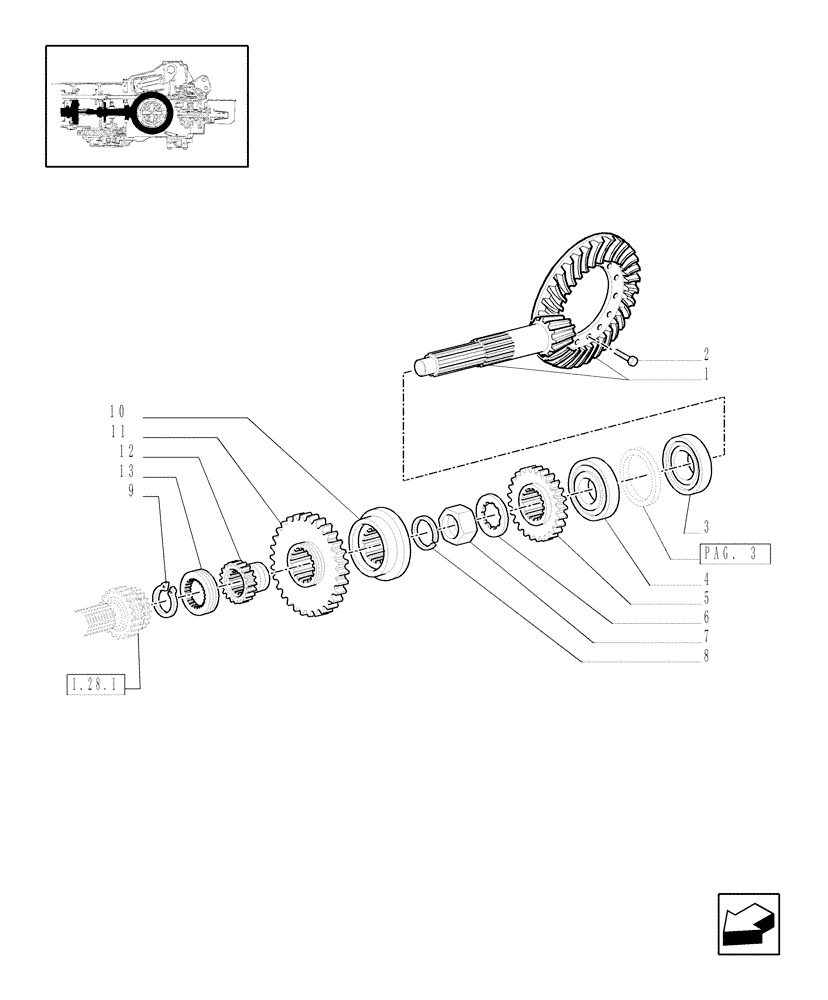 Схема запчастей Case IH JX80 - (1.32.1/08[01]) - (VAR.382) 20 X 12 COMBINATA ( SYNCHRO SHUTTLE + CREEPER) - BEVEL GEAR PAIR (03) - TRANSMISSION