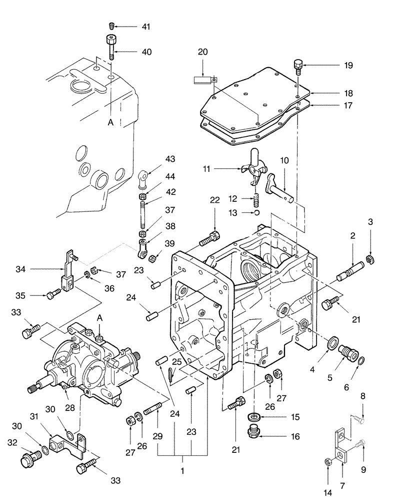 Схема запчастей Case IH DX25 - (07C02) - FRONT TRANSMISSION CASE & SHIFTER, W/HST (03) - TRANSMISSION