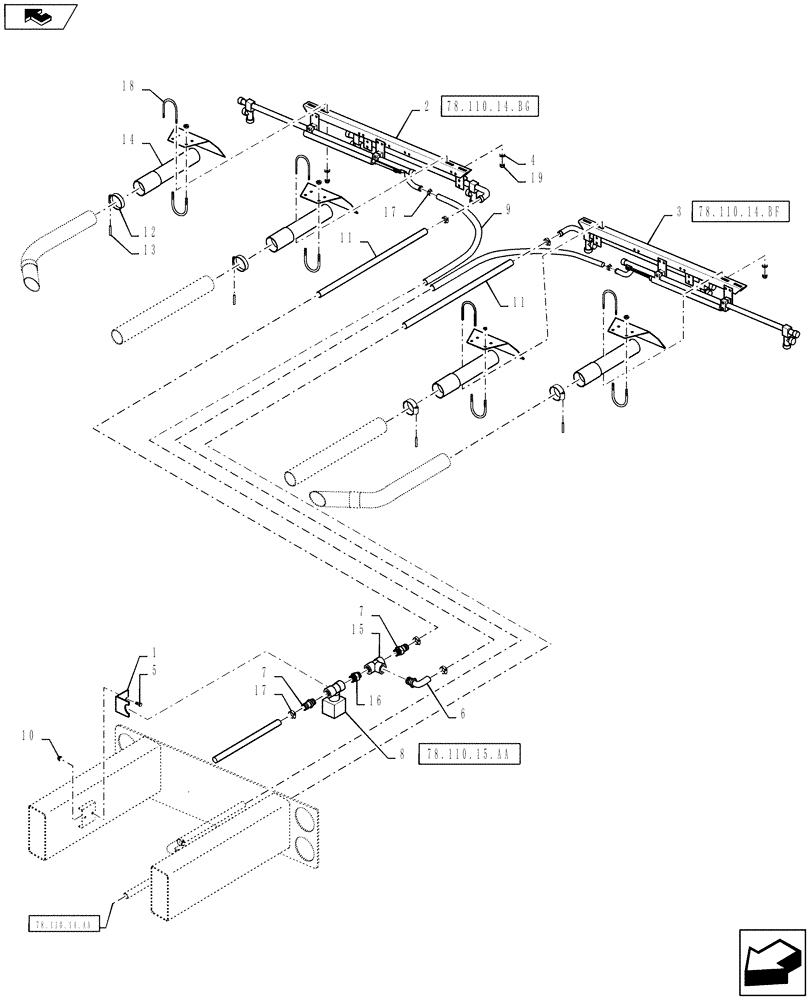 Схема запчастей Case IH 810 - (78.110.14.BE) - BOOM PLUMBING, 60, 2.5" TUBES, REAR (78) - SPRAYING