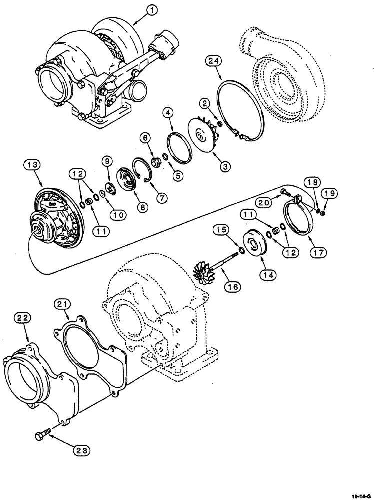 Схема запчастей Case IH 8870 - (10-14) - TURBOCHARGER ASSEMBLY (10) - ENGINE