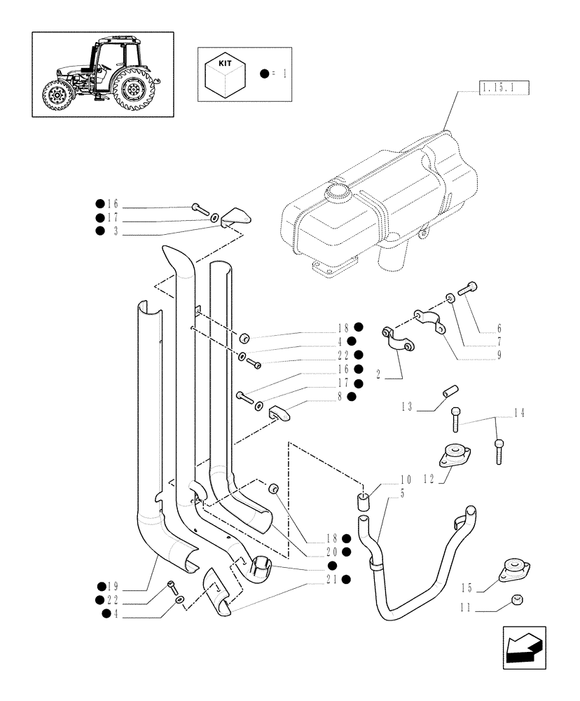 Схема запчастей Case IH JX1095C - (1.15.1/04) - (VAR.504) AIR FILTER DUST EJECTOR W/EXHAUST GUARD SHIELD FOR "A" PILLAR - SILENCER (MUFFLER) - C5177 (02) - ENGINE EQUIPMENT