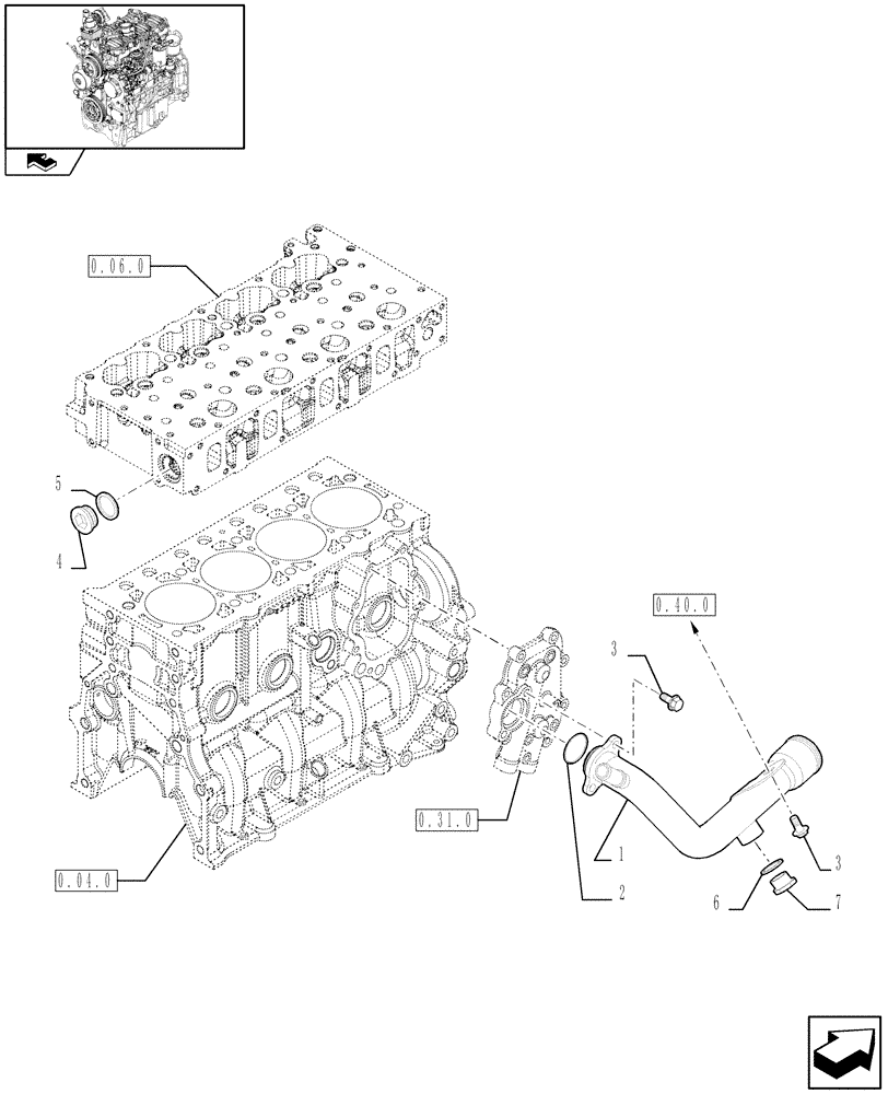 Схема запчастей Case IH FARMALL 80 - (0.32.3) - PIPING - ENGINE COOLING SYSTEM (01) - ENGINE