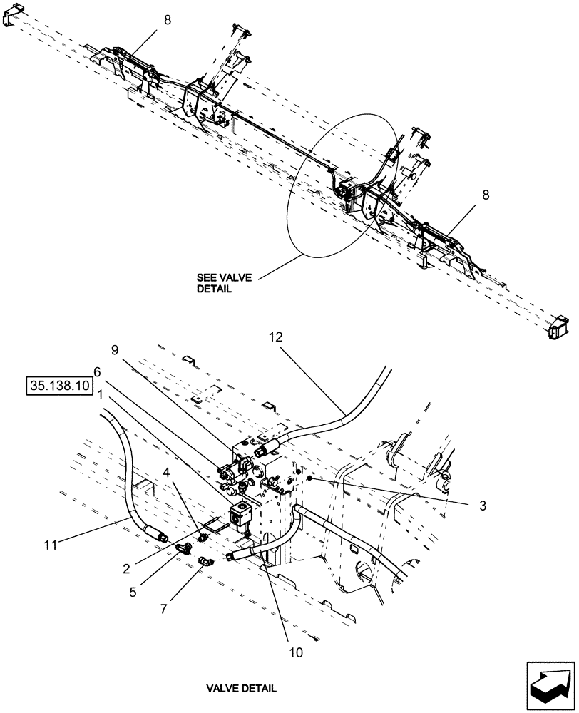Схема запчастей Case IH 1240 - (35.138.08) - LAYOUT NO MARKER OPTION VALVE MOUNT - 12/23 ROW & 16/31 ROW (35) - HYDRAULIC SYSTEMS