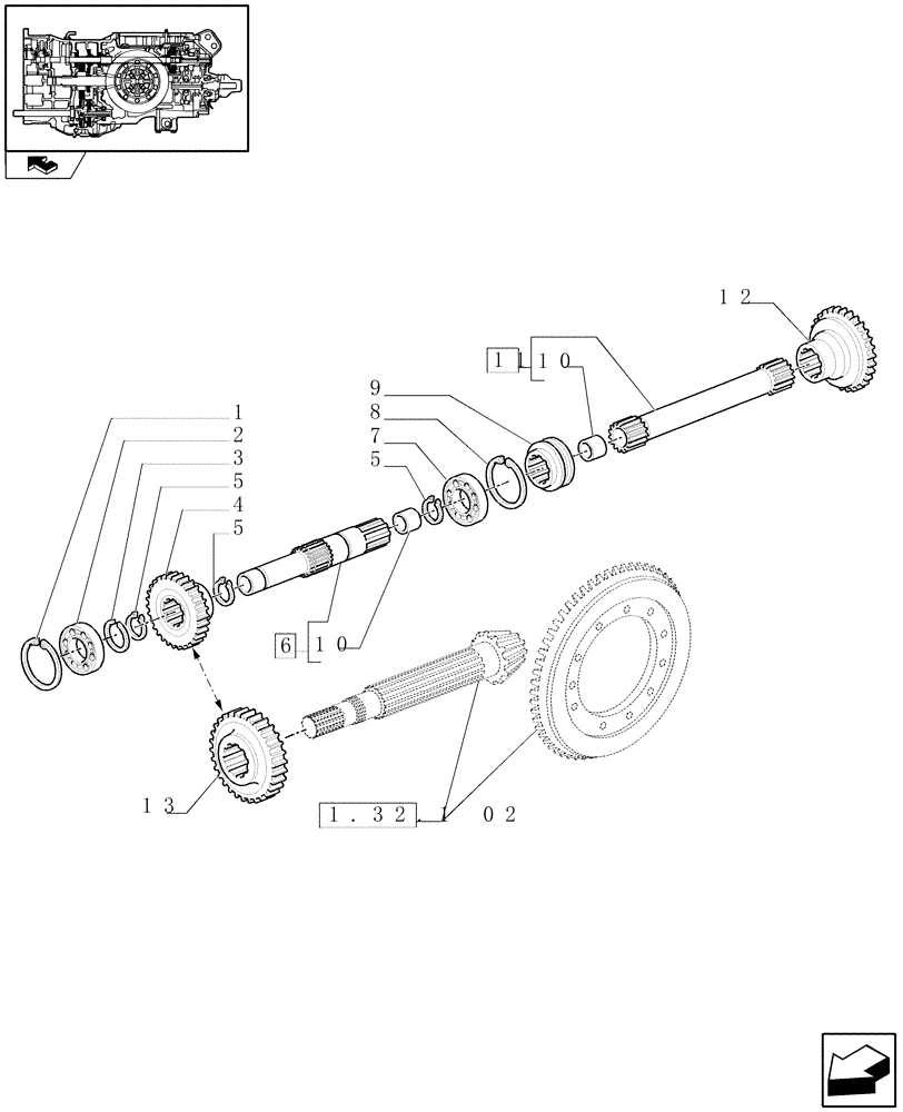 Схема запчастей Case IH MAXXUM 115 - (1.80.1/04[01]) - GROUND SPEED PTO FOR SPS TRANSMISSION - SHAFTS AND GEARS (VAR.332802) (07) - HYDRAULIC SYSTEM